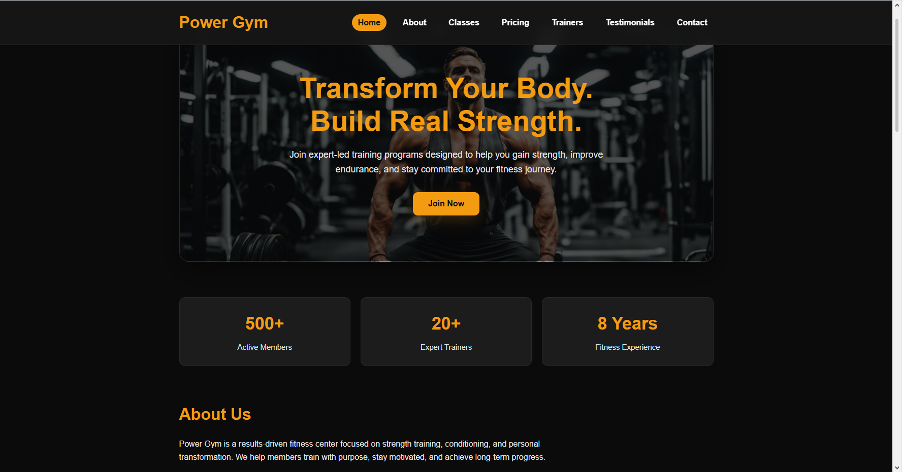 Power Gym website project preview